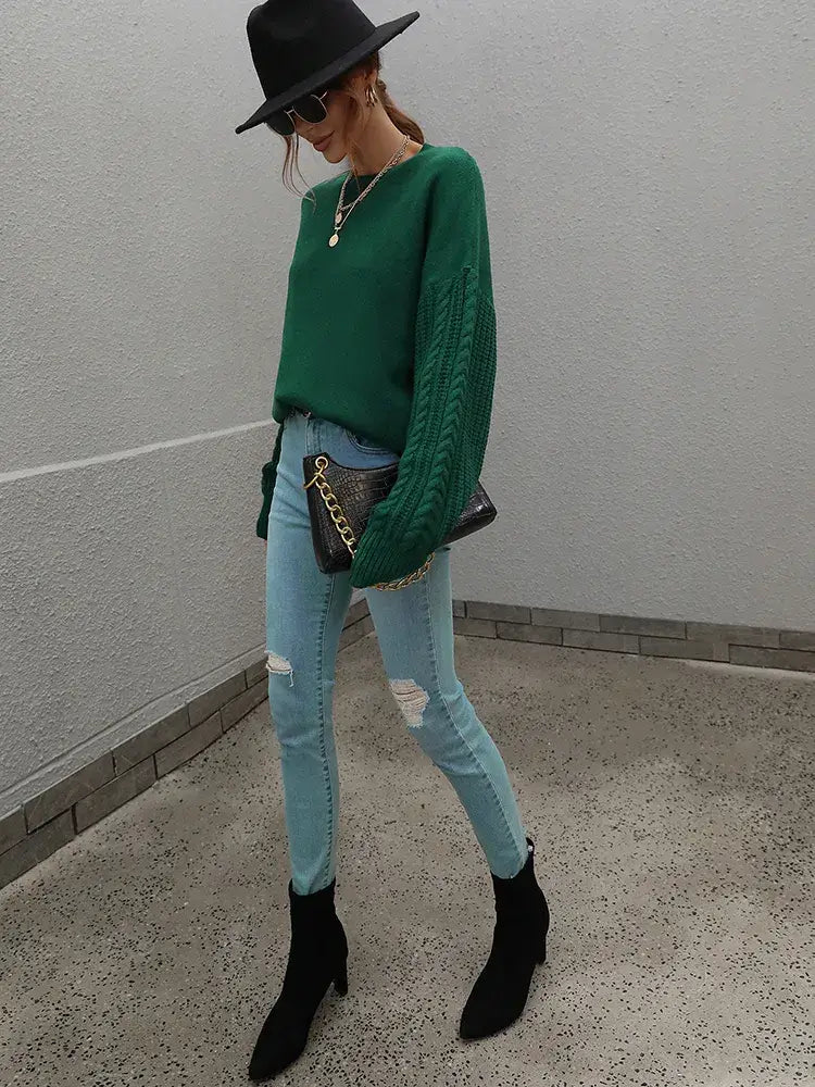 Suéter com Mangas de Tricot Blanc