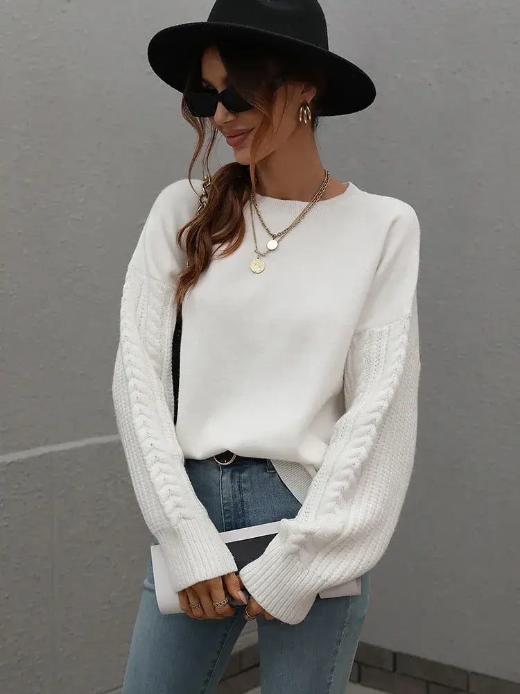 Suéter com Mangas de Tricot Blanc