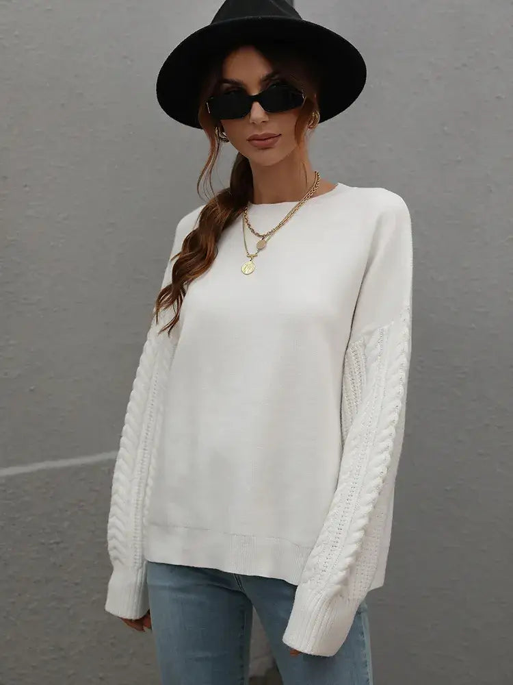 Suéter com Mangas de Tricot Blanc