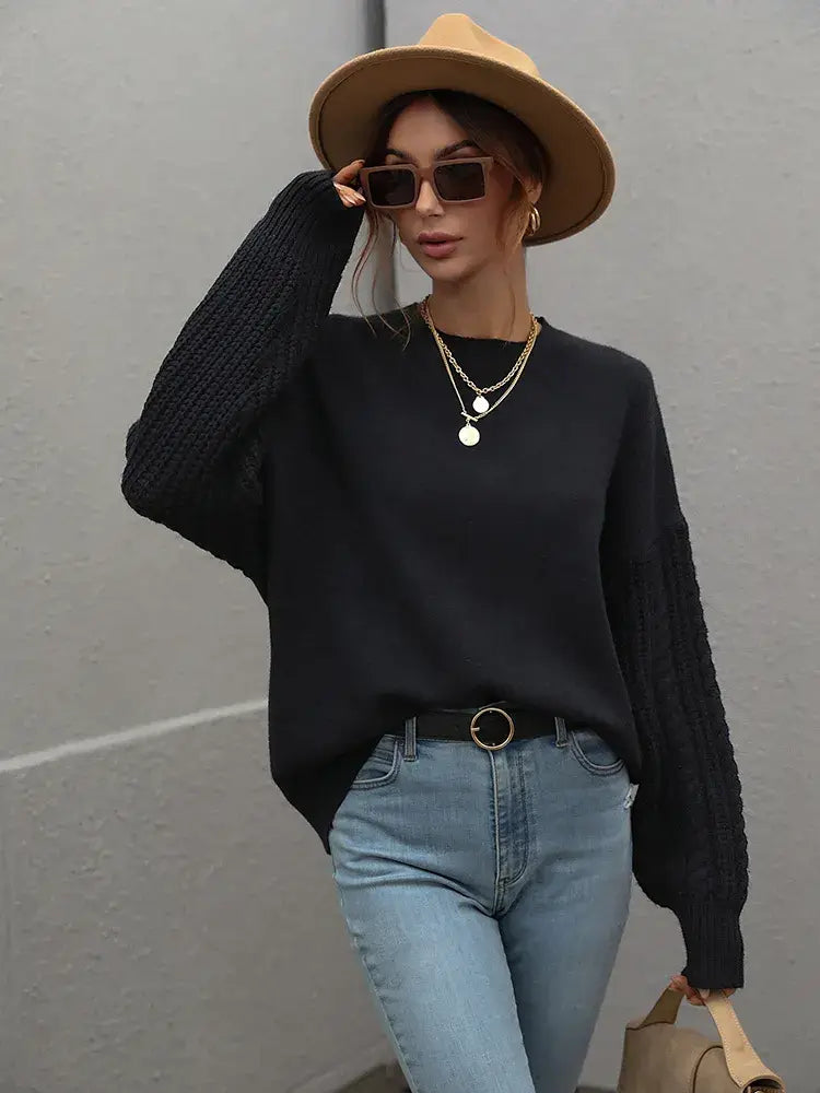 Suéter com Mangas de Tricot Blanc