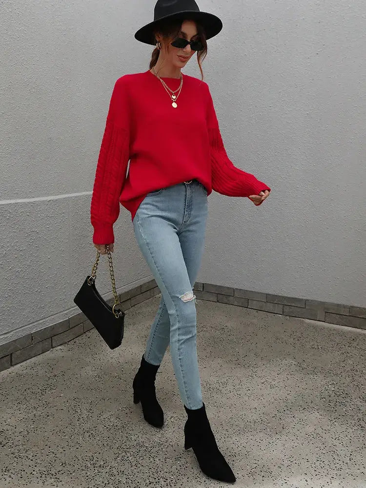 Suéter com Mangas de Tricot Blanc