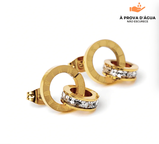 Brincos de Argola Romano com Anéis Cruzados Banhado em Ouro 18k