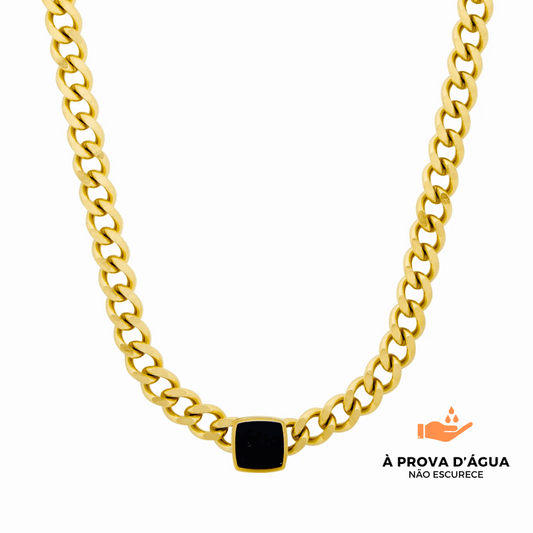 Colar com Pingente de Ônix Banhado em Ouro 18k